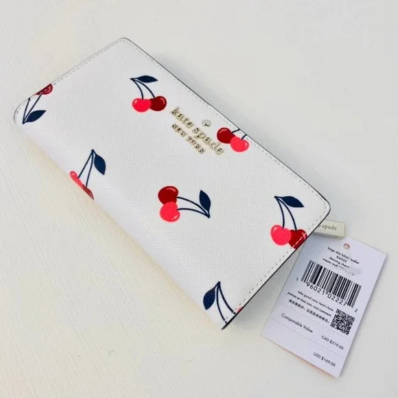 Kate Spade staci large slim bifold wallet dancing cherrie new - Picture 4 of 5